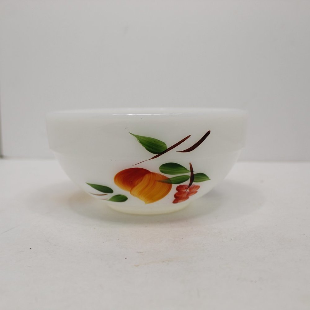Fire King White Monax Ovenware Bowl 16 Gay Fad Painted Fruit Design